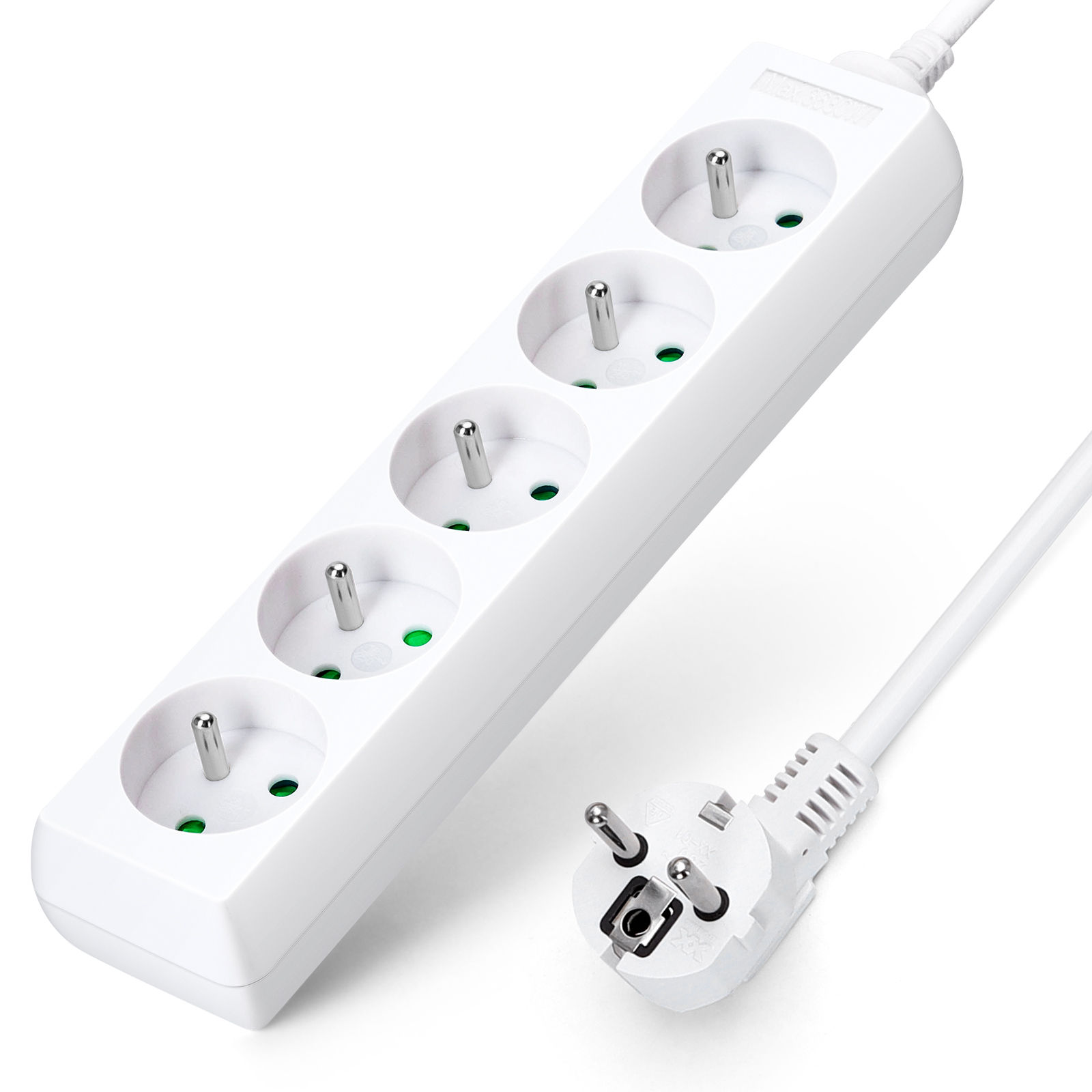 Aigostar Regleta alargador de 5 enchufes 16A 2P + E con cable de 3/5 metros e. Color Blanco