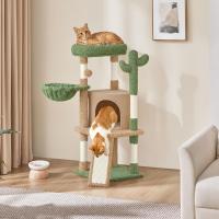 Cactus-Shaped Cat Scratching Tree with Observation Platform, Cave, and Sisal Logs, 42.5×42.5×106.5 cm, Brown and Green - details 4