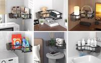Conjunto estante cocina,baño aluminio 5piezas,INOXIDABLE,artículos de tocador, estante de almacenamiento esquinero, juego sin perforar de hierro forjado,Organizador de estante de baño,estante de esquina de cocina - details 2