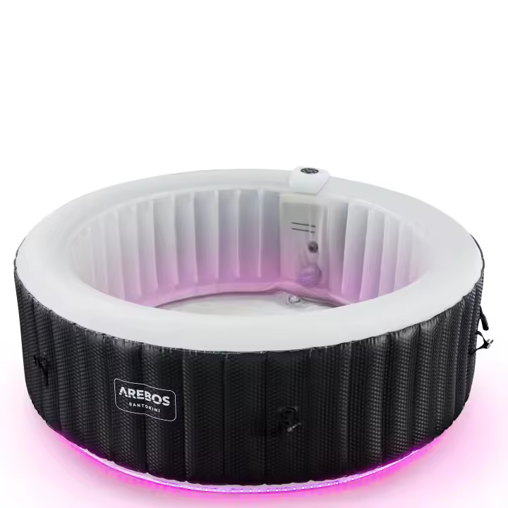 AREBOS Spa Hinchable de Hidromasaje Al Aire Libre Masaje Inflable Redondo con LED 208 Cm - Para Hasta 6 Personas - 1