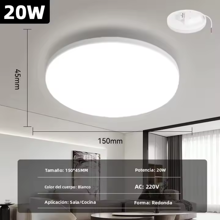 Lámpara De Techo Moderna LED Redonda Para Sala De Estar Dormitorio Cocina Balcón Corredor Iluminación 15/20/30/50W Blanco - 1