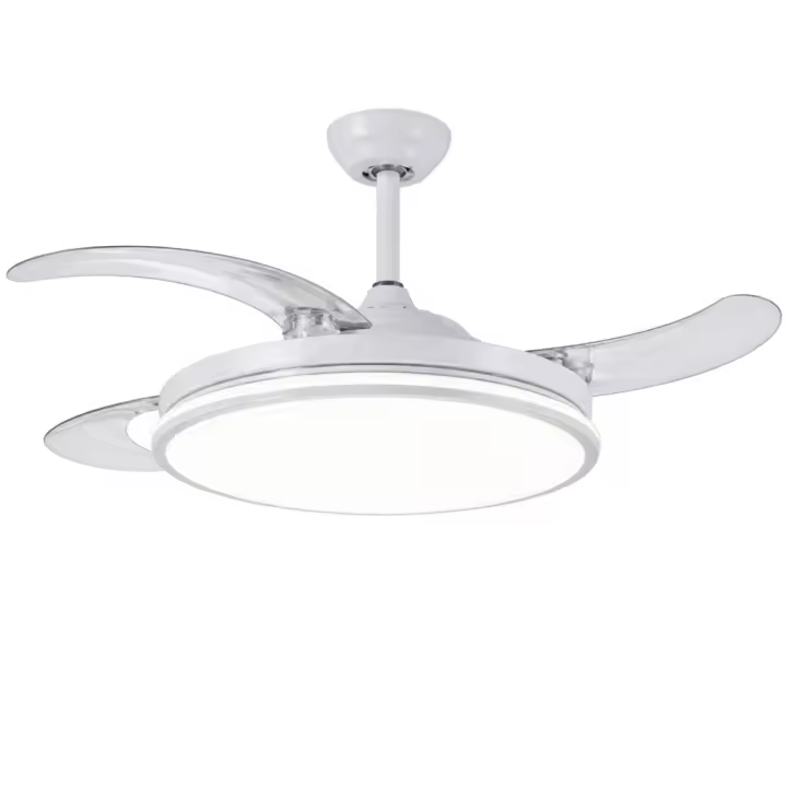Ventilador de Techo Led 90W a 66W, Regulable en Intensidad y en Tono de Luz de Fria a Cálida, 4 Aspas Retráctiles, Mando a Distancia y APP para Móvil , Motor DC Ultra Silencioso, 6 Velocidades, Eficiencia Energética A - 1