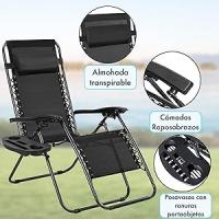T-LoVendo Pack 2 Tumbonas o Sillas de Exterior Plegables para jardín, Playa, Piscina, terraza. Gravedad Zero 2 Unidades, Acero Ligero, Portavasos y Reposacabezas. - details 1