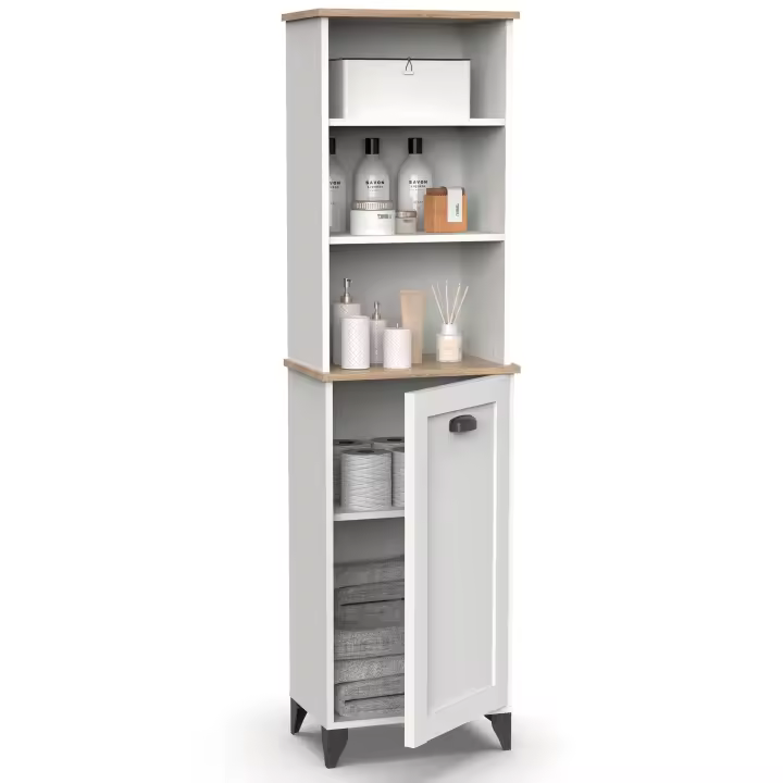 Briebe Eterna Columna de Baño, Mueble Auxiliar, Armario Alto Estilo Vintage 168x46,5x31 cm Espacio Almacenaje, , Blanco - 1