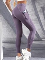 Leggings De Cintura Alta Para Mujer Con Bolsillos Yoga Fitness Running Sportswear De Color Sólido Estilo Elegante Y Cómodo - details 8