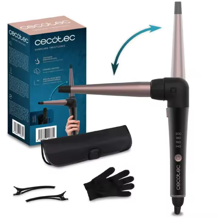 Cecotec Rizador de pelo cónico SurfCare TwistConic. Rizador de pelo cónico con codo de 90 grados para mayor comodidad - 1