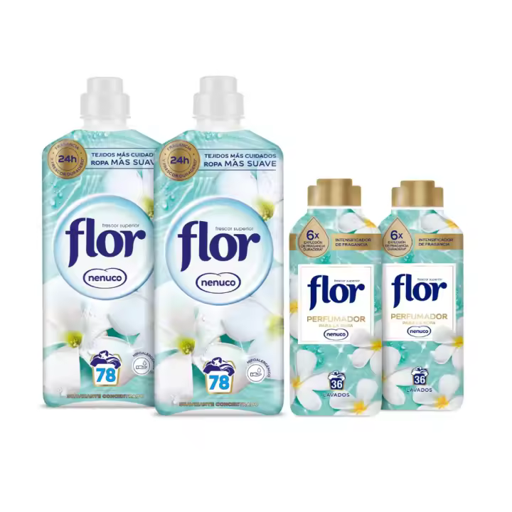 Flor Suavizante Concentrado para ropa 156 lavados + 2x Perfumador Intensificador Fragancia 72 Lavados, Azul o Nenuco - 1