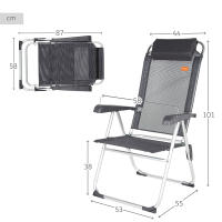Aktive - Silla de camping plegable con respaldo reclinable 5 posiciones, 44x55x101 cm, fabricada de aluminio y textileno, con cojín y topes antivuelco, máx. 110 kg, sillas de playa, sillas plegables, accesorios verano - details 3