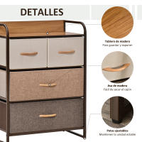 HOMCOM Cajonera de Tela Cómoda para Dormitorio con 4 Cajones Plegables Parte Superior de Madera y Marco Metálico para Sala de Estar 58x29x78,5 cm Multicolor - details 5