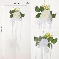 PEW Flores Artificiales Para Silla Decoración De Aisle Para Bodas Cumpleaños Y Fiestas Decoración De Ceremonia De Enlace Con Rosas Y Eucalipto - details 5