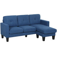 HOMCOM Sofá Chaise Longue Reversible, Sofá de 3 Plazas en Forma de L, Tapizado en Chenilla, Asiento y Respaldo Acolchados, Estructura de Acero, 186x130x84 cm, Azul - details 0