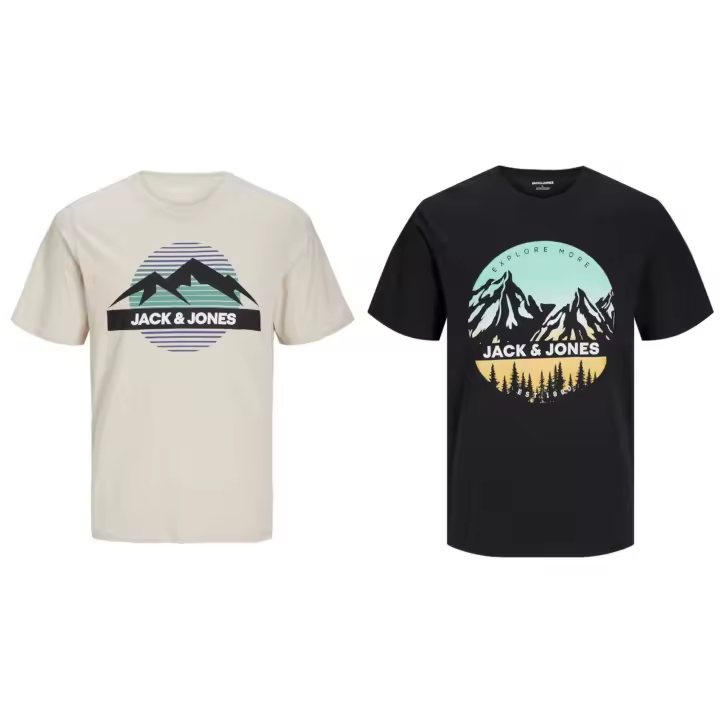 Jack & Jones Hombre Pack 2 Camisetas de Algodón logo estampado Moda Casual Informal PACK D - 1