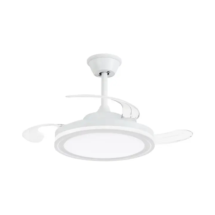 NARVI Ventilador de techo Blanco, tamaño Ø50 cm, 3 Palas retráctiles transparentes, Motor DC 30W, LED 45W x2, Luz Regulable en intensidad y Color (CCT) .Con Memoria y Mando. Ref. Jamaica 8941 WH - 1