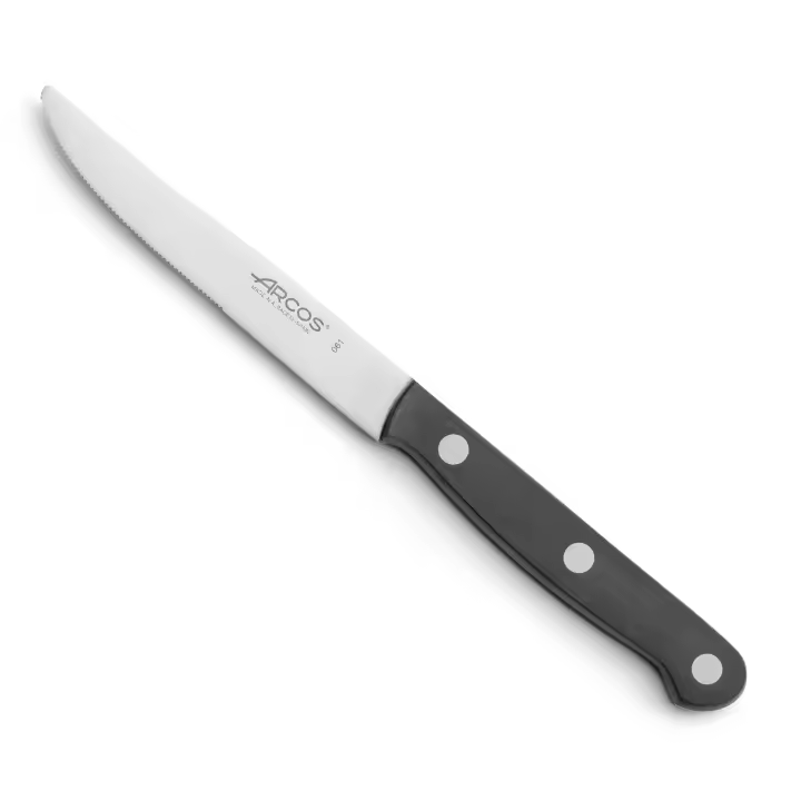 Arcos Cuchillos Mesa - Cuchillo Carne Mesa - Hoja Acero Inoxidable Nitrum 5" - Mango Polioximetileno (POM) - Cuchillo para cortar carne fácil,eguro y cómodo -erie Universal - Color Negro - 1