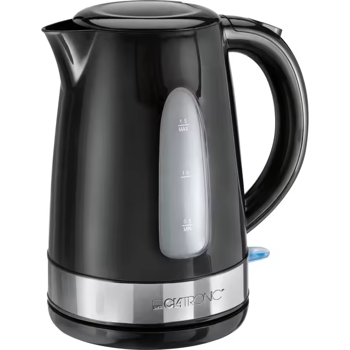 Clatronic WKS 3576 Hervidor Agua Eléctrico, 1,5 L, sin BPA, Resistencia Oculta, Inalámbrico, Apagado Automático, 2200W, Negro - 1