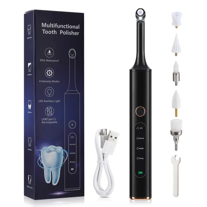 Limpia Dientes Eléctrico Con 4 Modos Herramienta De Blanqueamiento Dental Eliminador De Tartar Y Placa Cuidado Oral Fresco Negro - 1