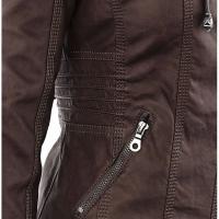 Chaqueta De Cuero Sintético Para Mujer Estilo Motociclista Con Capucha Negro Otoño-invierno Cierre De Cremallera Largo Regular - details 25