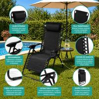 Fornor - Pack de 2 Sillas Tumbonas Zero Gravity Reclinables para Jardín, Terraza y Playa con Reposacabezas Ajustable, Estructura Metálica Robusta y Tejido Transpirable – Azul, Verde o Negro - details 2
