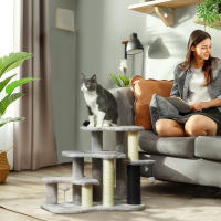 PawHut Árbol para gatos, torre rascadora con plataformas de felpa de 3 niveles, 2 pelotas de juego, postes rascadores de sisal, 50 cm de altura, para gatos de hasta 5 kg, gris claro - details 1