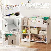 AIYAPLAY Estantería Infantil para Juguetes con Estantes Abiertos, Compartimentos, Diseño de Ositos, Organizador de Juguetes para Dormitorio, Sala de Juegos, Guardería, Blanco - details 5