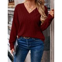 Camiseta De Verano Para Mujer Talla Grande Con Cuello En V Manga Larga Rayada Suelta Blusa Pullover De Poliéster Casual - details 1