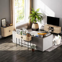 HOMCOM Mesa Consola Vintage Mueble para Recibidor con 2 Puertas Correderas de Tambor y Compartimientos Consola para Recibidor Entrada Pasillo 100x30x80 cm Roble - details 3