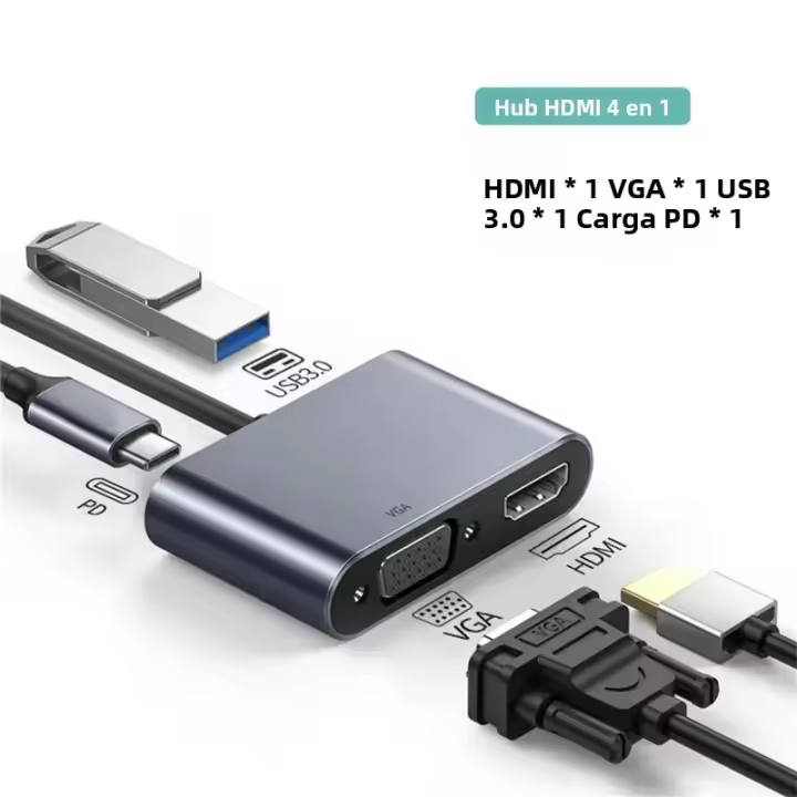 Adaptador Multiuso Tipo-C a HDMI VGA Thunderbolt 3 Convertidor Rápido a 4K 1080P Para MacBook Cable Digital AV Compatible USB C - 1