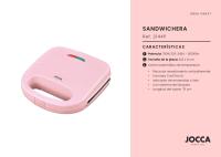 Sandwichera Jocca rosa de la línea Sweet de diseño compacto con placas grill de revestimiento antiadherente fáciles de limpiar, indicadores luminosos, mango termoaislante con sistema de bloqueo y 750W de potencia - details 2