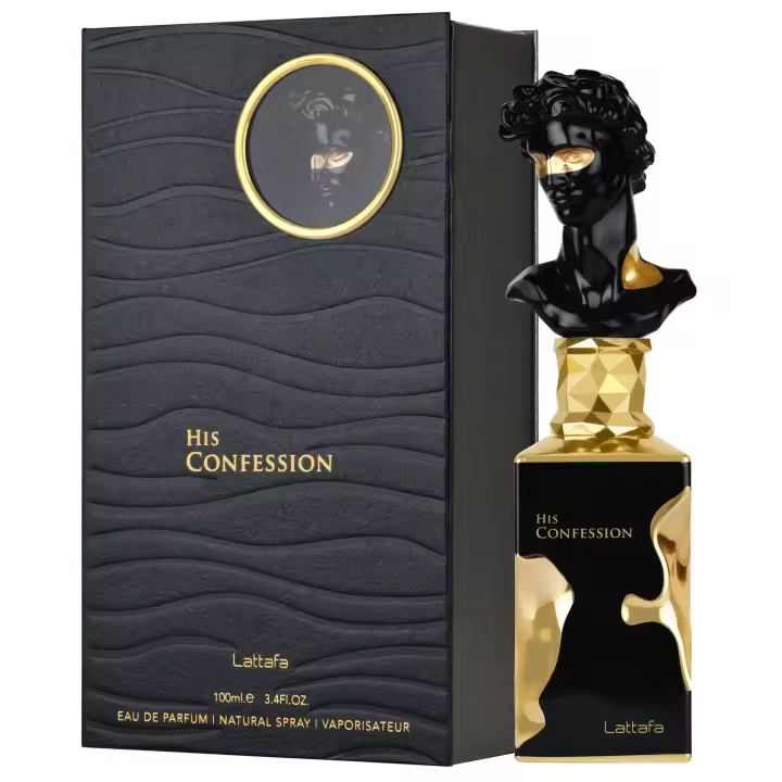 Lattafa His Confession Eau de Parfum 100ml – Perfume Árabe Masculino con Notas Dulces, Amaderadas y Especiadas – Fragancia Intensa y Moderna de Larga Duración - 1
