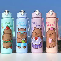 Botella De Agua Para Niños 800ML Con Pajita Y Tapa Antirotura Capybara Dibujos Animados Portátil Para Exteriores Material Plástico Reutilizable - details 1