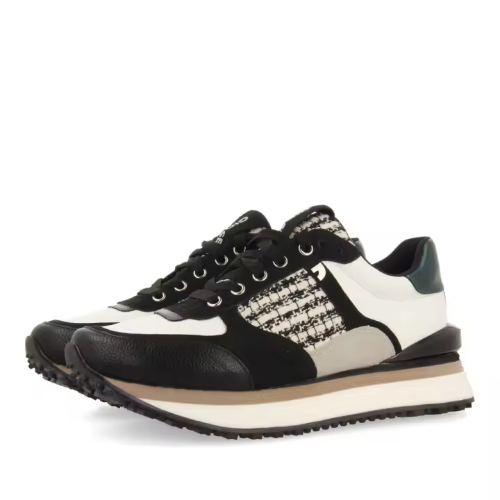 Zapatilla Gioseppo Negras con Brillos y Piezas Blancas y Verdes para Mujer - 1