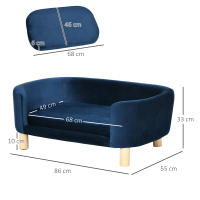 PawHut Sofá para Perros Pequeños, Cama para Perros Elevada con Patas de Madera, Cojín Desmontable y Funda Lavable, Carga 10 kg, 86x55x33 cm, Azul - details 2