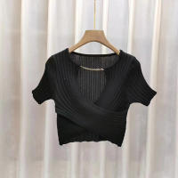 Top Ribbed Para Mujer Con Cadena Crisscross Y Cuello V Corto De Encaje Knitted Ajustado Estilo Y2K Para Primavera Verano - details 1