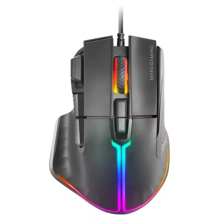 Mars Gaming MM-XT Ratón Gaming RGB Ergonómico con Reposa Pulgar, Ratón Óptico 12800DPI, 9 Botones Configurables, Switches Huano, Software de Control, Ratón RGB Negro o Blanco - 1