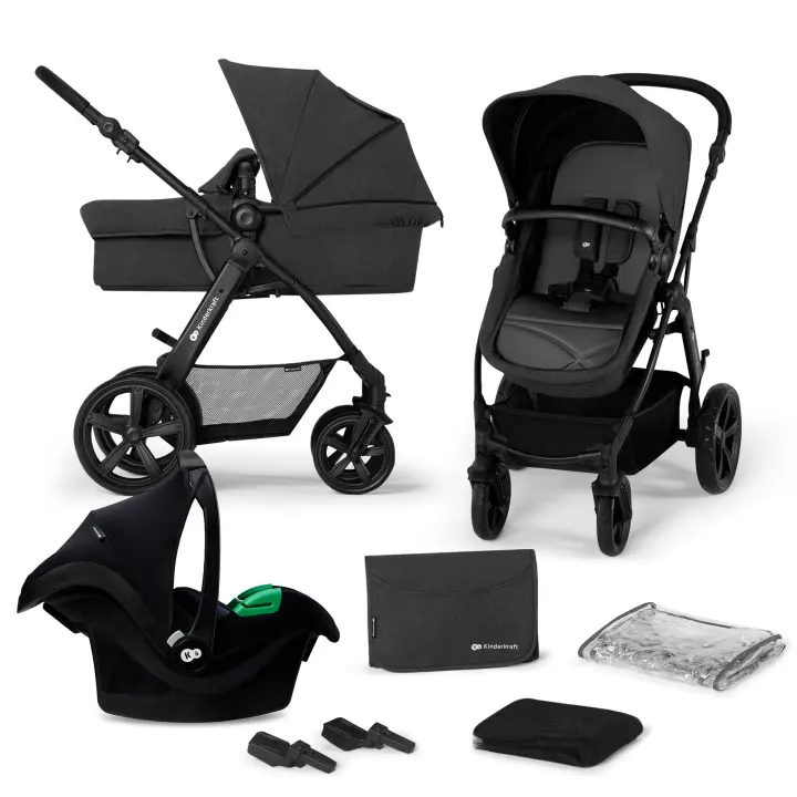 Kinderkraft MOOV CT Carrito bebé 3 en 1, con Silla coche MINK PRO I-Size, cochecito bebé 2 piezas, 26 kg, Sistema de viaje, adaptateurs, moustiquaire, protector de lluvia, cubrepiernas bolsa - 1