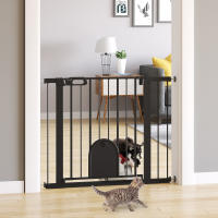 PawHut Barrera de Seguridad para Perros Mascotas 75-103 cm para Escaleras y Puertas con 2 Extensiones Cierre Automático y Sistema de Doble Bloqueo Blanco - details 1