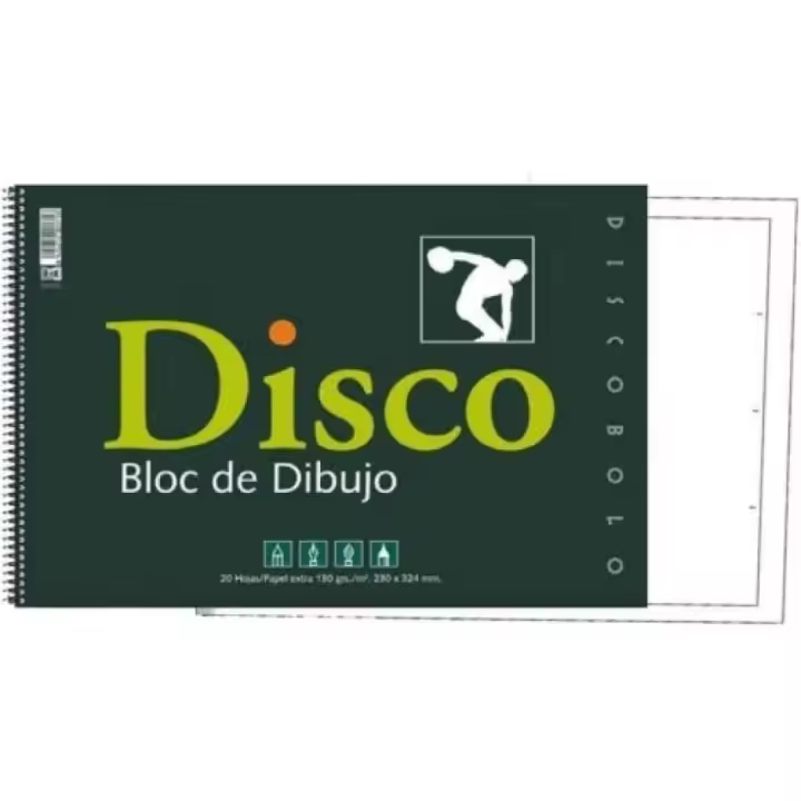 Bloc dibujo disco con espiral folio prolongado 230x330mm - 20 hojas de 130 gramos 20 hojas - disponible con o sin recuadro - Bloc de dibujo económico vuelta al cole - 1
