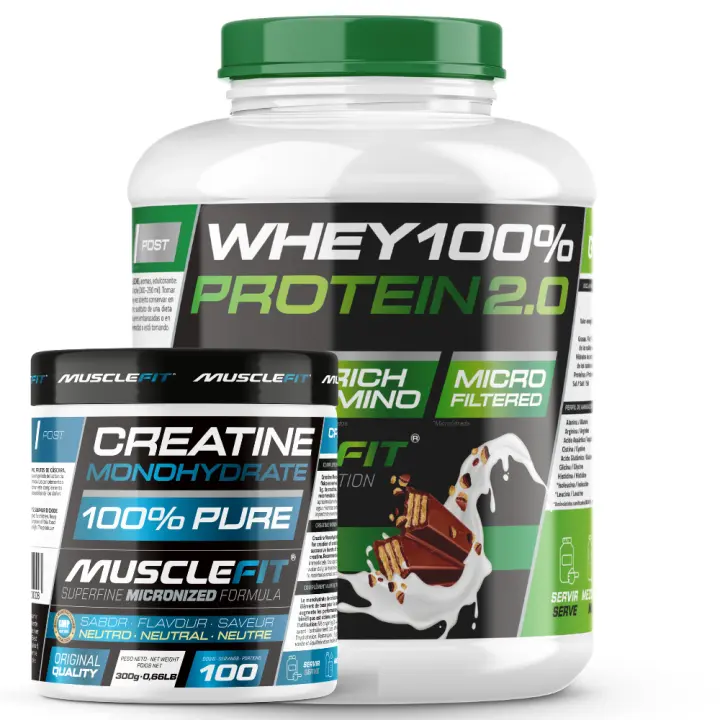 Pack Whey 100% Protein 2000g + Creatina 300g MuscleFIt - MuscleCult Aumento Muscular - 1