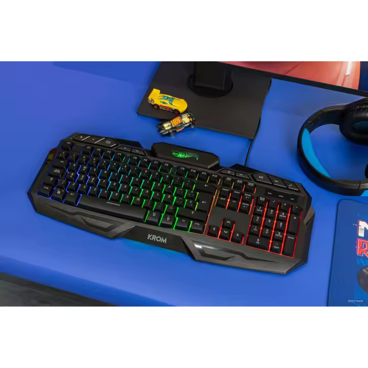 KROM Kit teclado, ratón y alfombrilla edición Hot Wheels KUSTOM- Teclado membrana RGB, Ratón 7200 DPI, alfombrilla tela, negro - 1