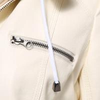 Chaqueta De Cuero Sintético Para Mujer Estilo Motociclista Con Capucha Negro Otoño-invierno Cierre De Cremallera Largo Regular - details 18
