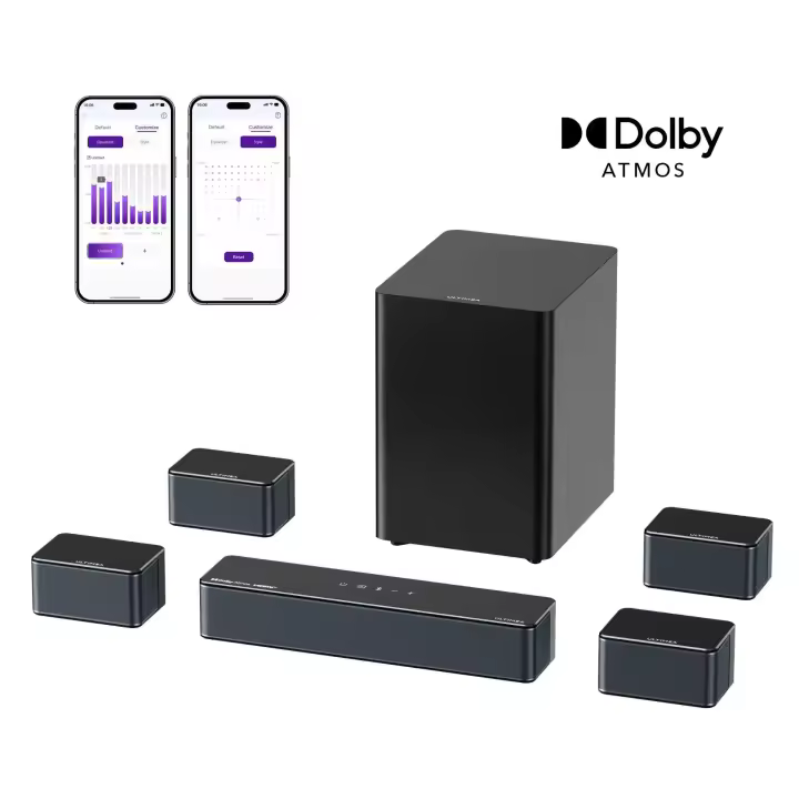 ULTIMEA Poseidon D80 Boom | Barra de Sonido 7.1 con Dolby Atmos | 4 Altavoces Surround | Subwoofer Inalámbrico de 6,5" | Control por App | HDMI eARC