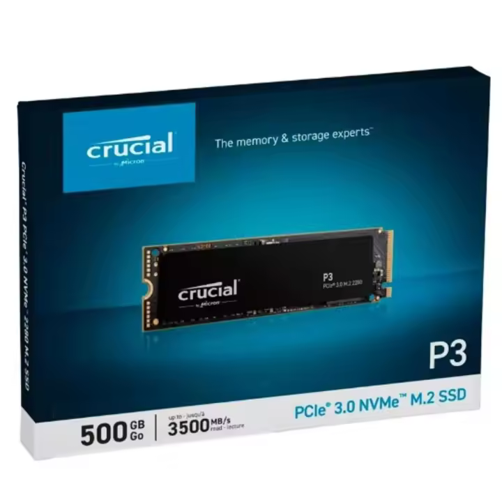 Disco Duro Solido Crucial P3 500GB, 1TB,, 2TB SSD M.2 3D NAND NVMe PCIe SATA 3 - 1