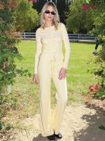 Dulzura Conjunto De Pantalones Casuales De 2 Piezas Suéter De Cuello Redondo Manga Larga Abrigo Sólido Pantalones De Pierna Ancha Clubwear Fiesta - details 5