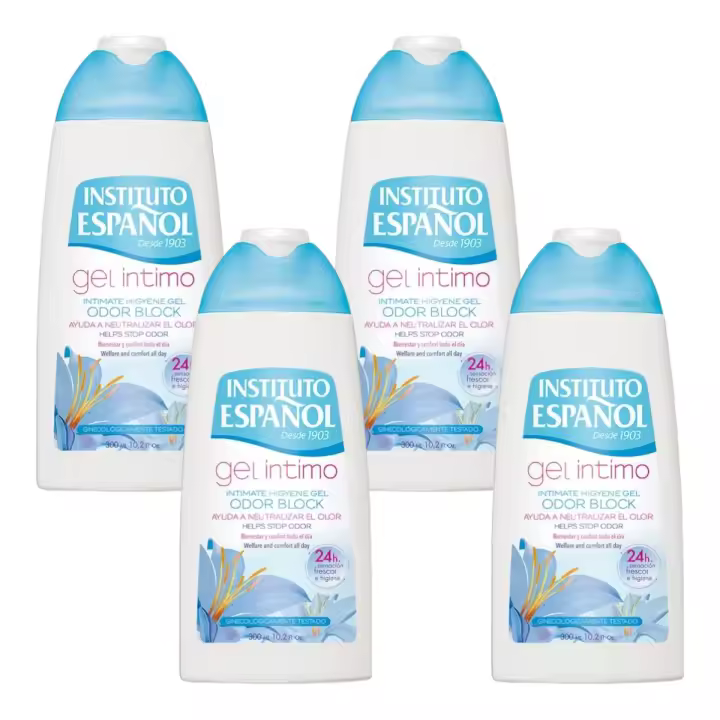 NSTITUTO ESPAÑOL Pack de 4 Botes de Gel Íntima Femenina Odor Block 300 ml (1200 ml en Total) - 1