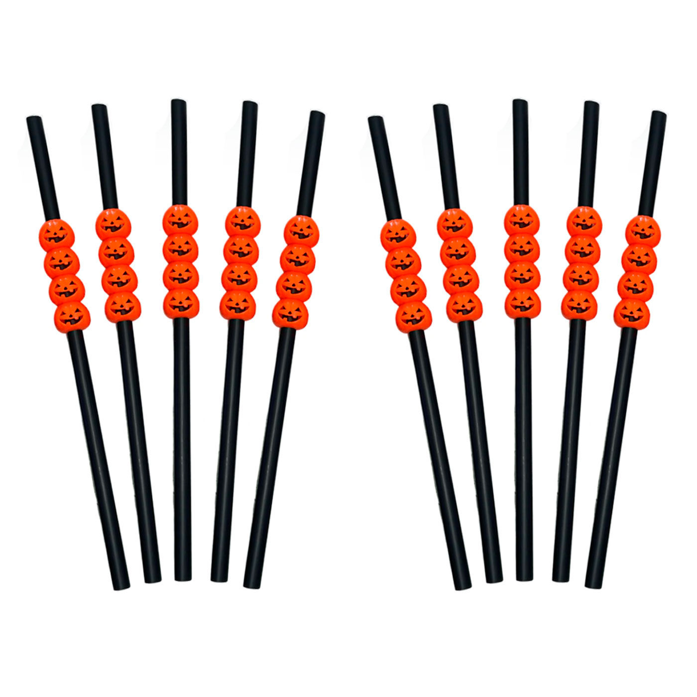 Tradineur - Pack de 10 pajitas de calabaza reutilizables, plástico, servir cócteles, bar, decoración de Halloween, carnaval, cráneos - 27,5 cm