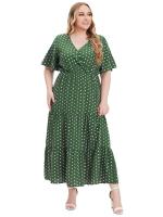 Vestido Bohemio Casual De Polka Dot Para Mujer plus Talla Con Vuelta Corta Y Cuello En V Traje De Verano De Polyester - details 2