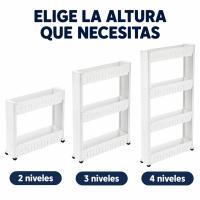 Carrito Auxiliar Estrecho con Ruedas, Estantería Organizadora Blanca de 2, 3 o 4 Niveles, Carro de Almacenamiento para Huecos y Rincones en Cocina, Mueble Auxiliar Cocina, Organizador Cocina, Almacenamiento y Accesorios para Cocina, Muebles de Cocina - details 2