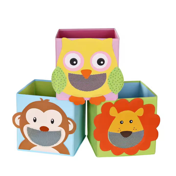 SONGMICS Juego de 3 Cajas de Almacenamiento, Cajas de Juguetes, Cubos Plegables,para Salón, Habitación Infantil, 27 x 27 x 27 cm, Colorido - 1