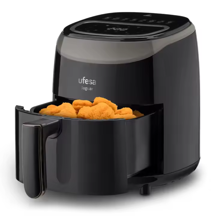 Ufesa - Freidora de aire digital Jaguar 3.5L con tecnología 360º de circulación de aire a alta velocidad, 8 programas preestablecidos (patatas fritas, pollo, pescado, carne, hornear, verduras, pizza, bacón), cubeta antiadherente y libre de BPA y PFOA - 1