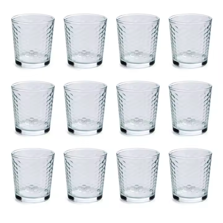 QUID GALA Set 12 Vasos Bajos Vidrio 26CL Transparente Con relieve Facil de limpiar Reciclable - 1